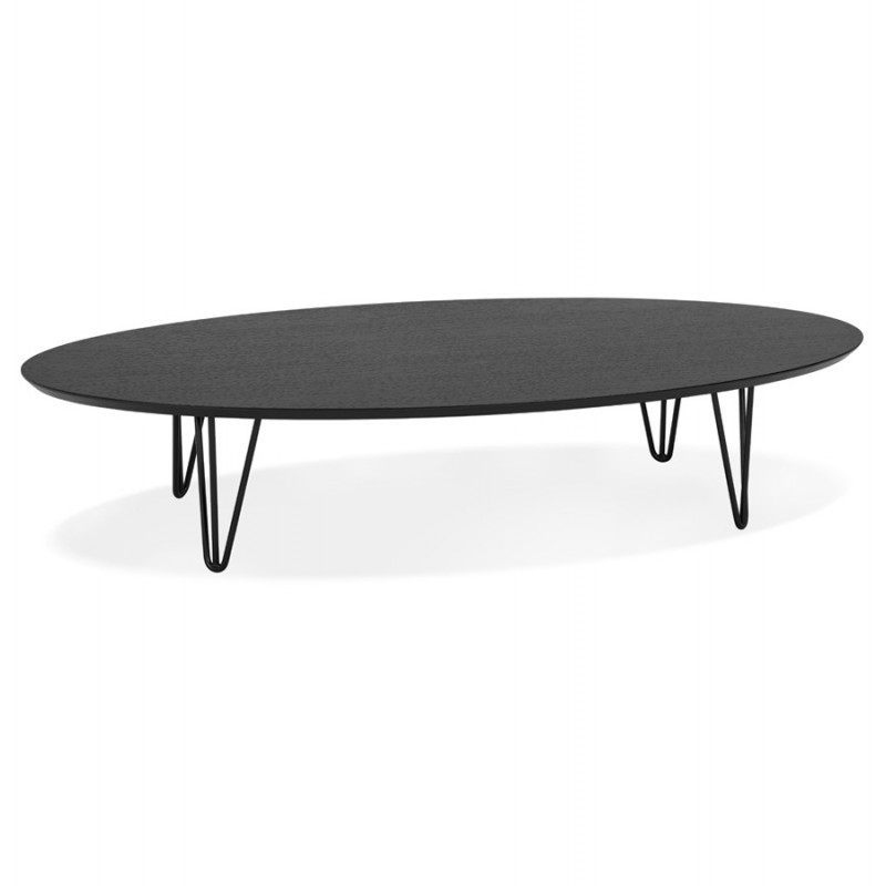 Oval design coffee table in wood and metal CHALON (black) - image 60742