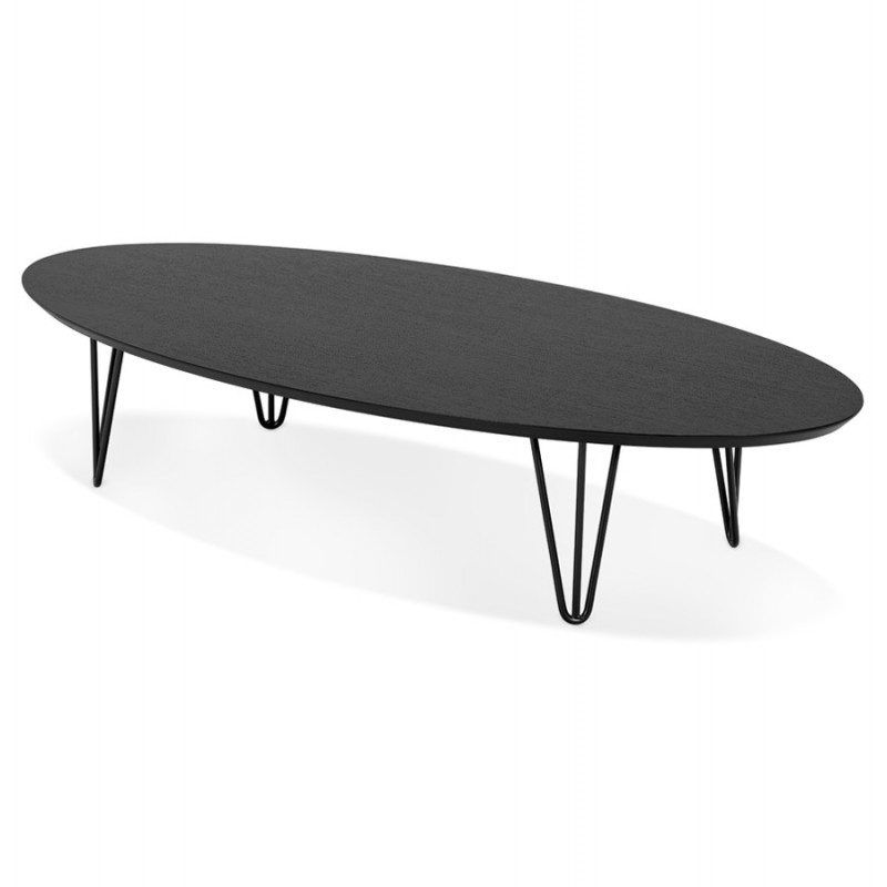 Oval design coffee table in wood and metal CHALON (black) - image 60745