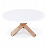 Round design coffee table in wood NICOLE (Ø 80 cm) (polished matt white)