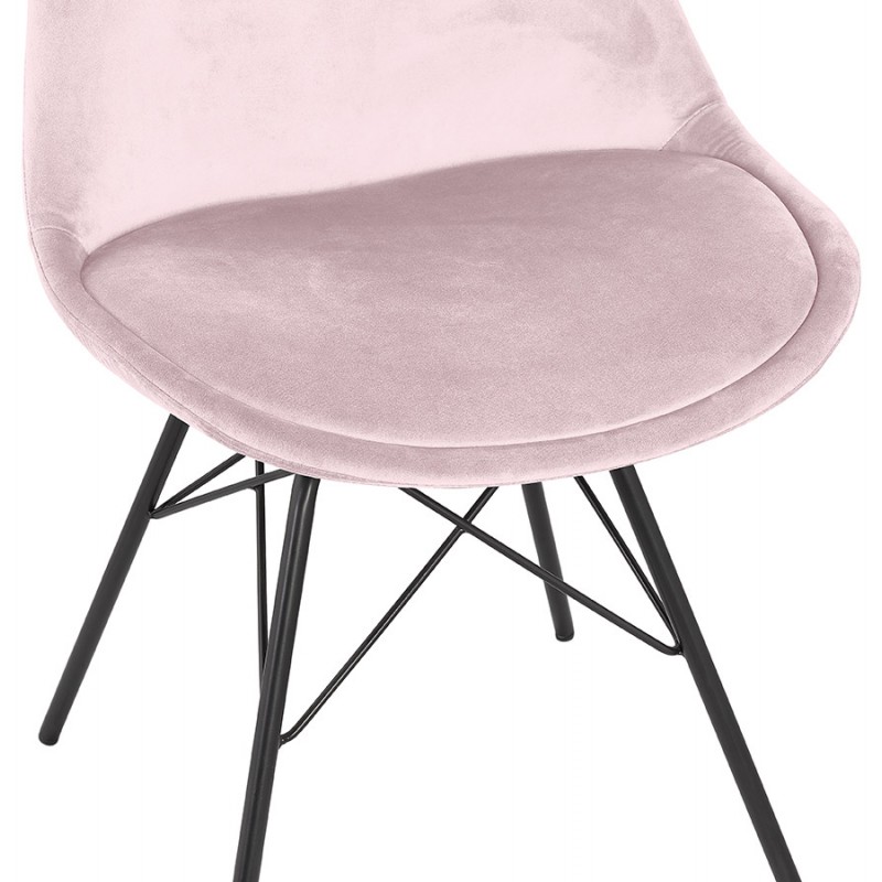 Chaise design en tissu velours pieds métal noirs IZZA (Rose) - image 61028