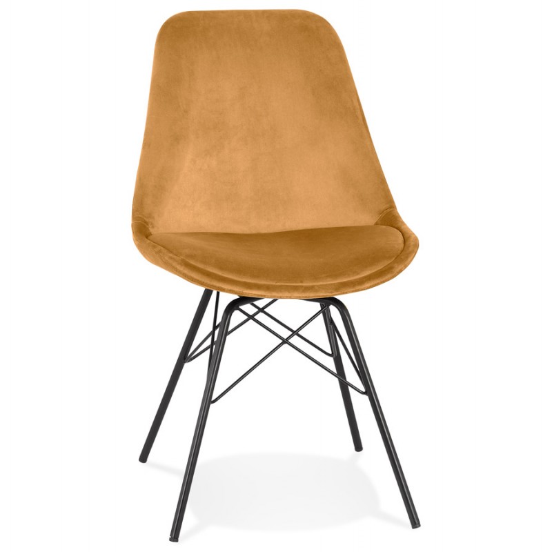 Design chair in velvet fabric feet metal black IZZA (Mustard) - image 61032