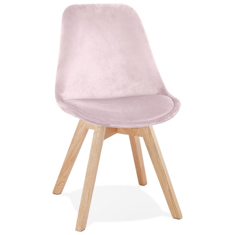 Patas de silla de terciopelo vintage y escandinavo en madera natural LEONORA (Rosa) - image 61049