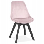 Chaise vintage et industrielle en velours pieds en bois noir LEONORA (Rose)