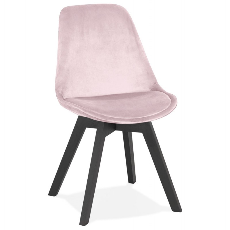 Chaise vintage et industrielle en velours pieds en bois noir LEONORA (Rose) - image 61058