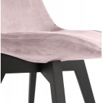 Chaise vintage et industrielle en velours pieds en bois noir LEONORA (Rose)