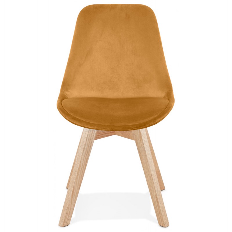 Vintage and industrial velvet chair feet in natural wood LEONORA (Mustard) - image 61063