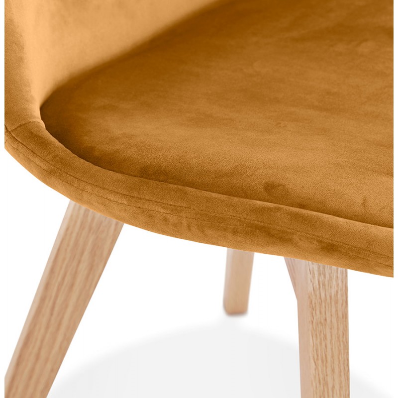 Vintage and industrial velvet chair feet in natural wood LEONORA (Mustard) - image 61068