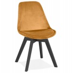 Vintage and industrial velvet chair feet in black wood LEONORA (Mustard)