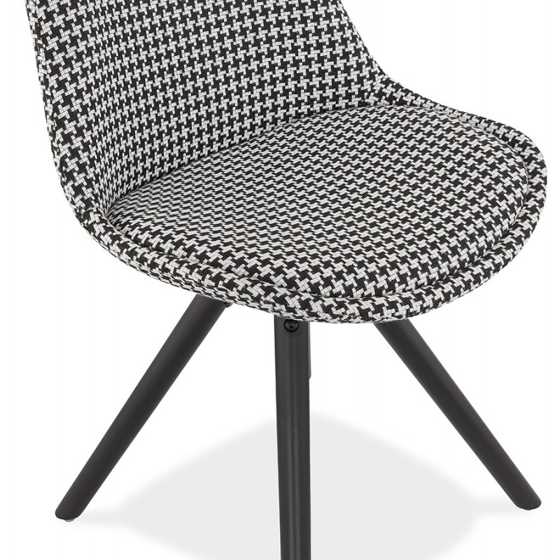 Chaise vintage et industrielle en tissu pieds bois noirs ALINA (Pied de poule) - image 61080