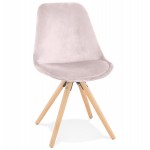 Vintage und skandinavischer Stuhl aus Samtfüßen Naturholz ALINA (Rose)
