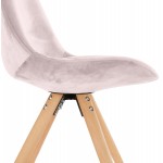 Chaise vintage et scandinave en velours pieds bois naturel ALINA (Rose)