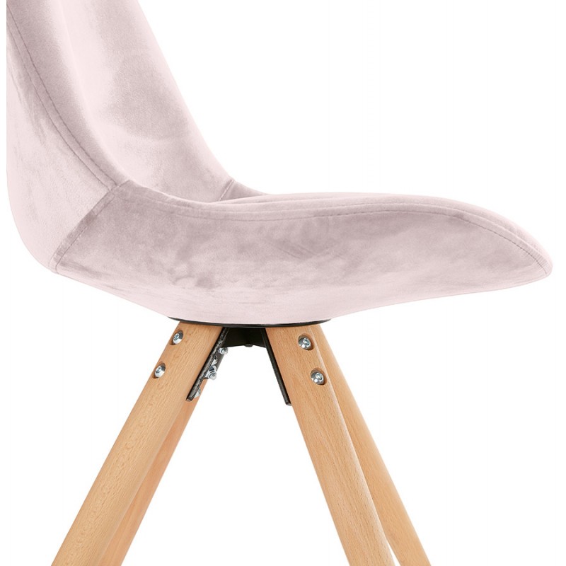 Chaise vintage et scandinave en velours pieds bois naturel ALINA (Rose) - image 61091
