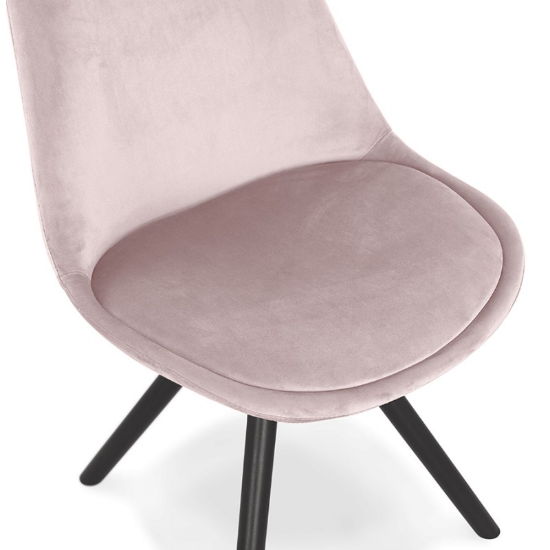 Vintage and industrial velvet chair feet in black wood ALINA (Pink) - image 61099