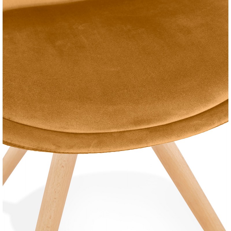 Chaise vintage et industrielle en velours pieds bois naturel ALINA (Moutarde) - image 61112
