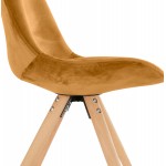 Chaise vintage et industrielle en velours pieds bois naturel ALINA (Moutarde)