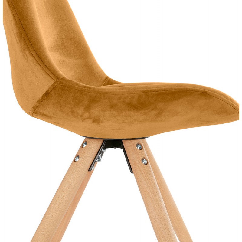 Chaise vintage et industrielle en velours pieds bois naturel ALINA (Moutarde) - image 61113