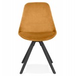 Vintage and industrial velvet chair feet in black wood ALINA (Mustard)