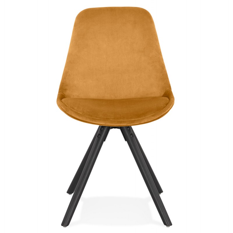 Chaise vintage et industrielle en velours pieds en bois noir ALINA (Moutarde) - image 61117