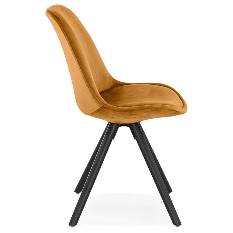 Chaise vintage et industrielle en velours pieds en bois noir ALINA (Moutarde) - image 61118