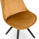 Chaise vintage et industrielle en velours pieds en bois noir ALINA (Moutarde)
