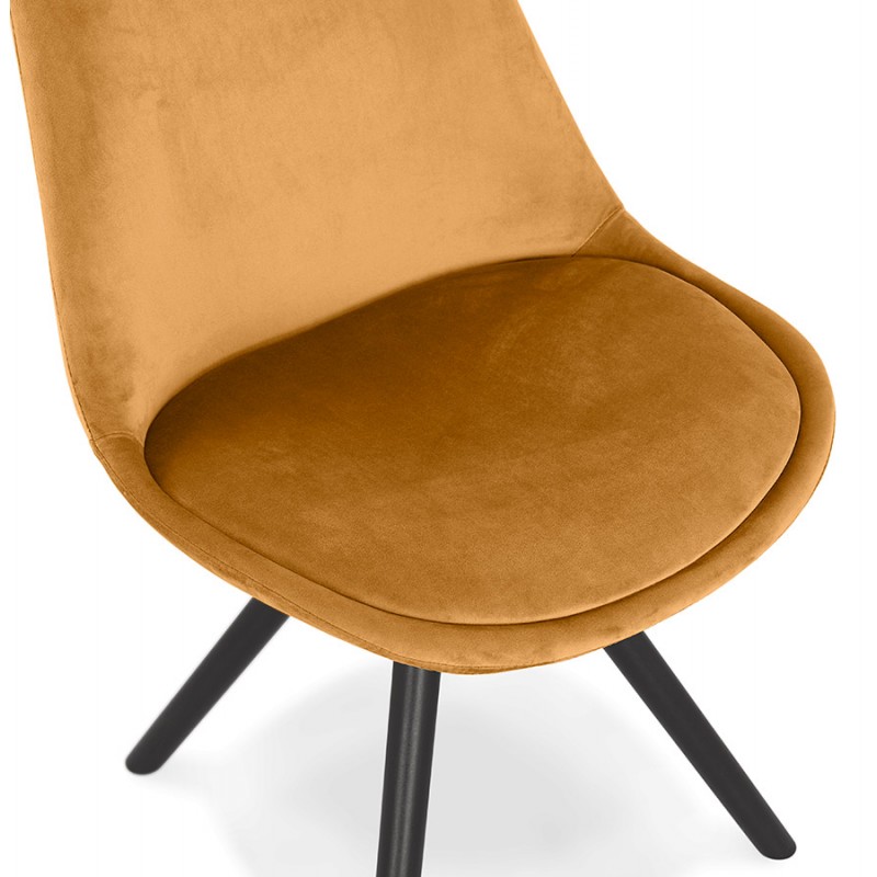 Chaise vintage et industrielle en velours pieds en bois noir ALINA (Moutarde) - image 61121
