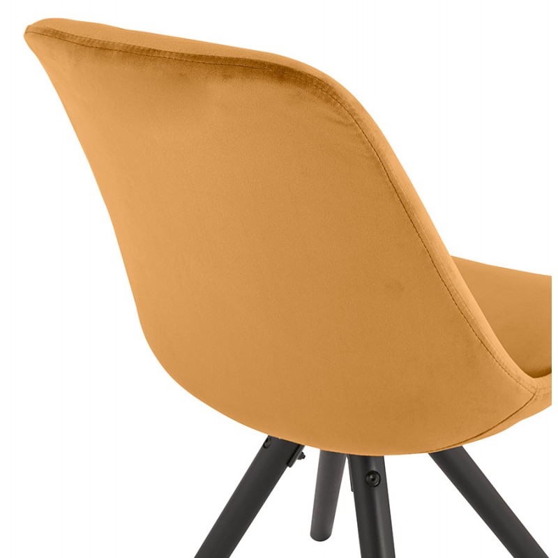 Chaise vintage et industrielle en velours pieds en bois noir ALINA (Moutarde) - image 61123