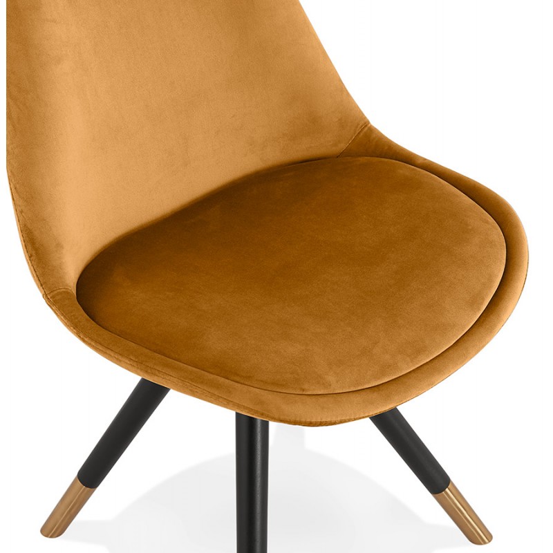 Chaise vintage et rétro en velours pieds noirs et dorés SUZON (Moutarde) - image 61152