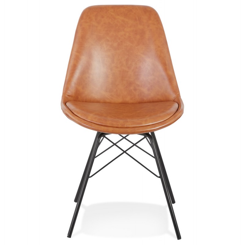 Chaise style industriel en polyuréthane et pieds noirs FANTAZA (marron) - image 61287