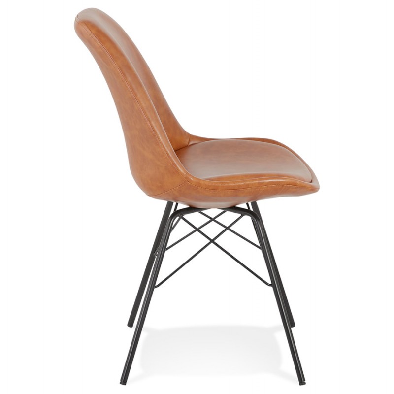 Chaise style industriel en polyuréthane et pieds noirs FANTAZA (marron) - image 61288