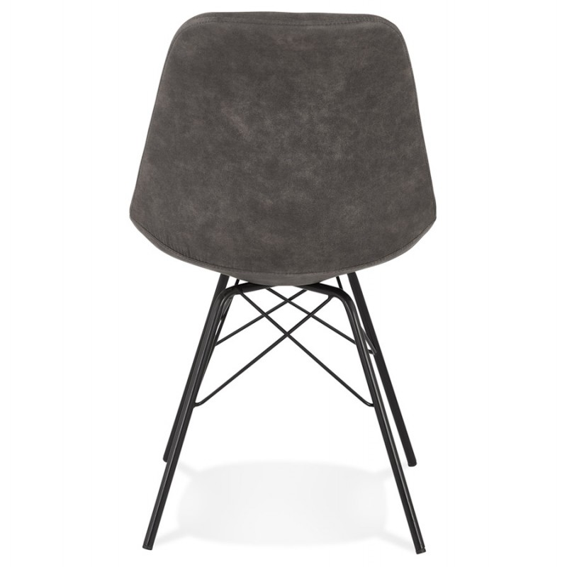 Chaise style industriel en microfibre et pieds noirs NELYA (gris foncé) - image 61300