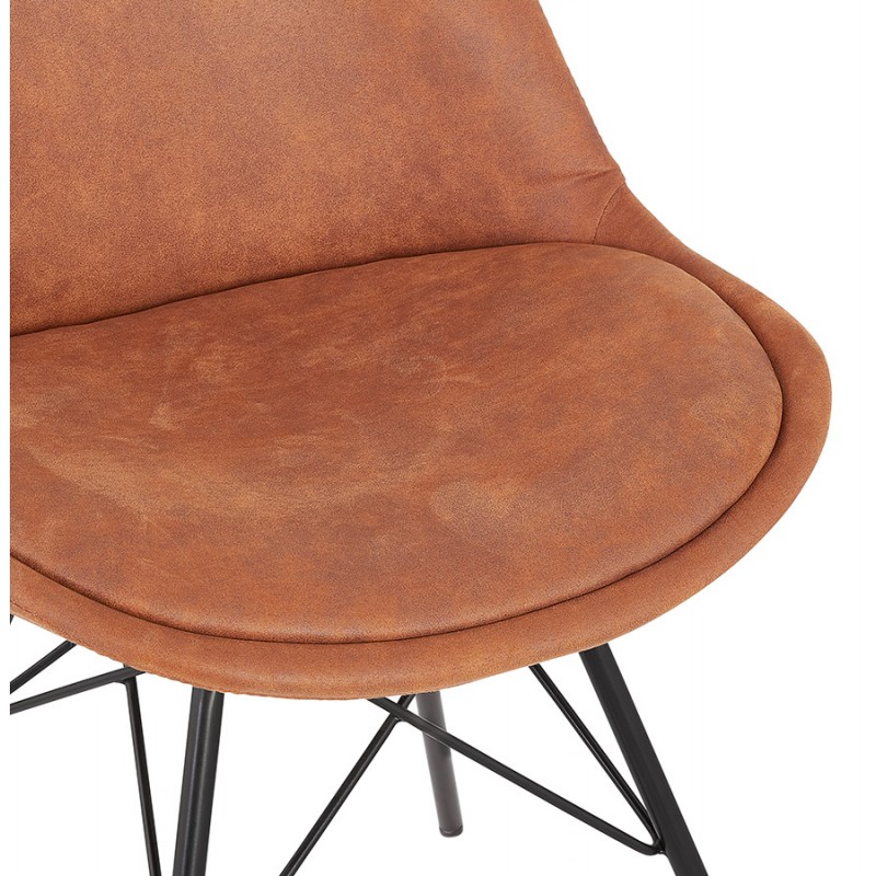 Chaise style industriel en microfibre et pieds noirs NELYA (marron) - image 61310