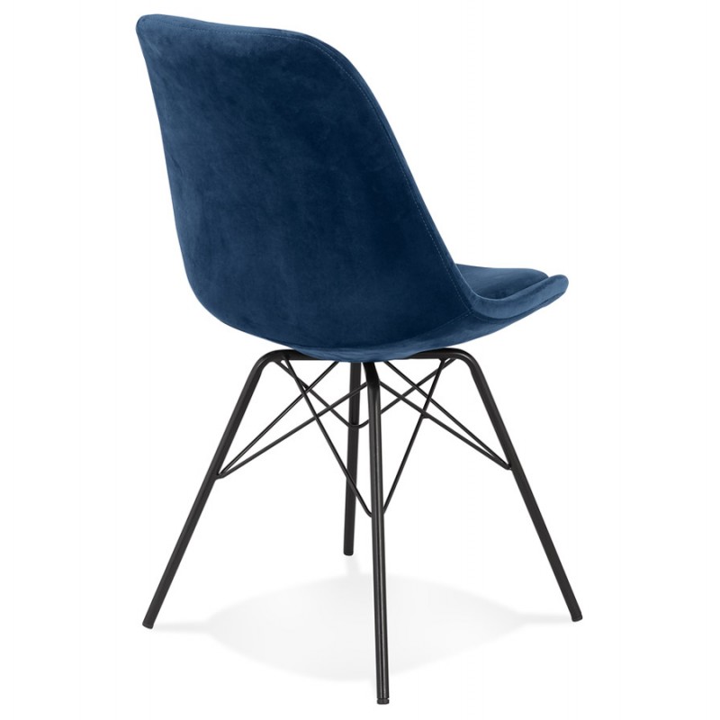 Chaise design en tissu velours pieds métal noirs IZZA (bleu) - image 61318
