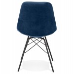 Chaise design en tissu velours pieds métal noirs IZZA (bleu)