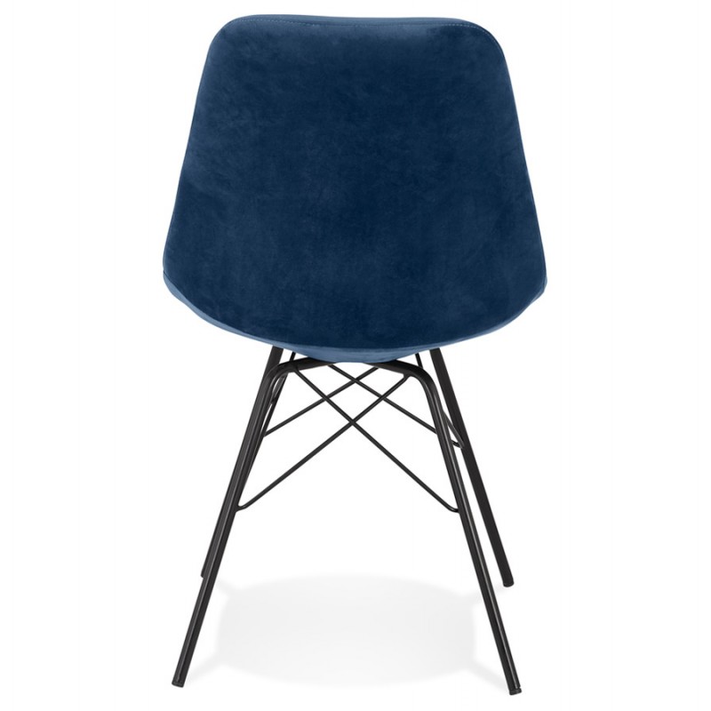 Chaise design en tissu velours pieds métal noirs IZZA (bleu) - image 61319