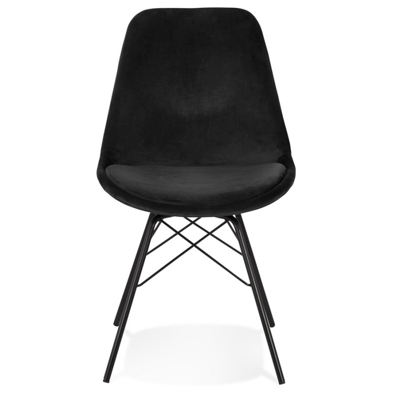 Chaise design en tissu velours pieds métal noirs IZZA (noir) - image 61326