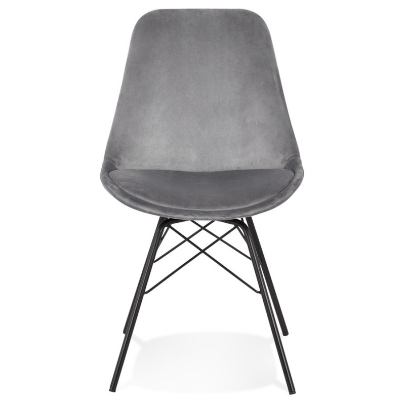 Chaise design en tissu velours pieds métal noirs IZZA (gris) - image 61336