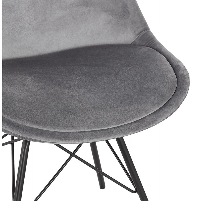 Chaise design en tissu velours pieds métal noirs IZZA (gris) - image 61340