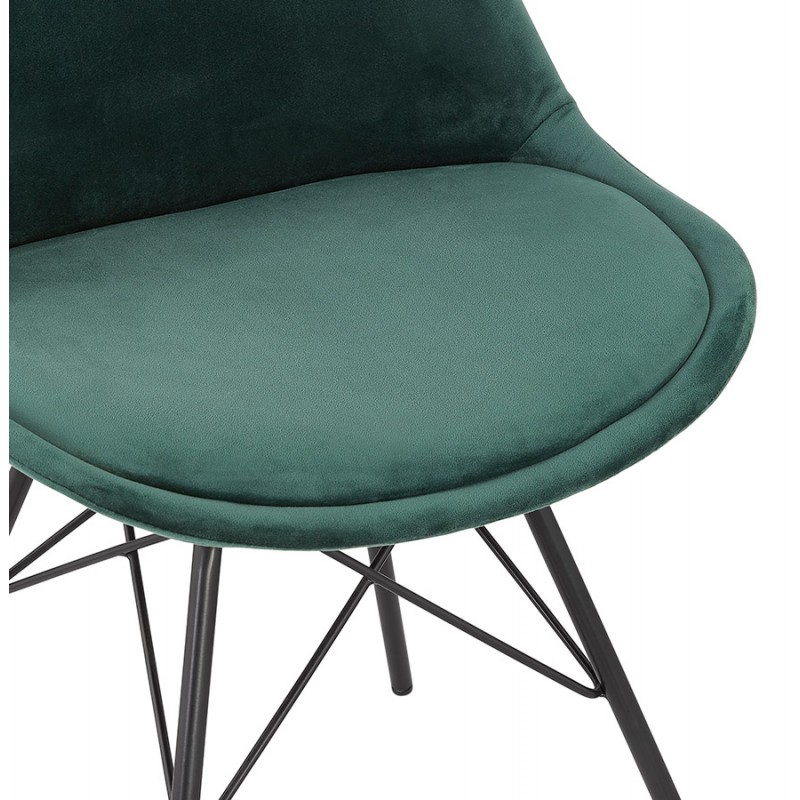 Chaise design en tissu velours pieds métal noirs IZZA (vert) - image 61350