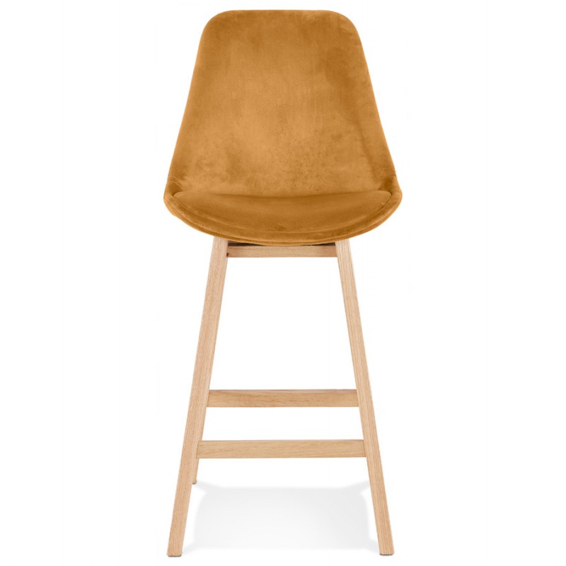 Mid-height design velvet bar stool feet natural wood CAMY MINI (Mustard) - image 61675
