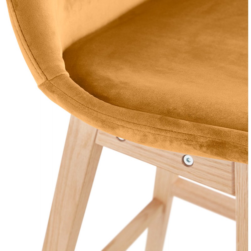Mid-height design velvet bar stool feet natural wood CAMY MINI (Mustard) - image 61681