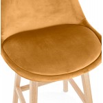 Design bar stool in velvet feet natural wood CAMY (Mustard)