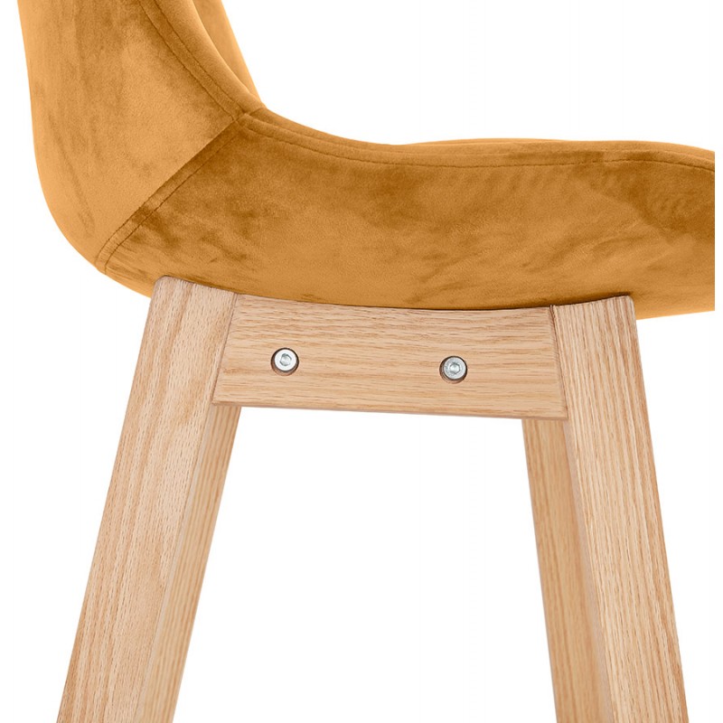 Design bar stool in velvet feet natural wood CAMY (Mustard) - image 61692