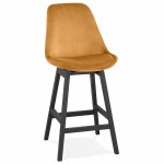 Mid-height design velvet bar stool feet black wood CAMY MINI (Mustard)