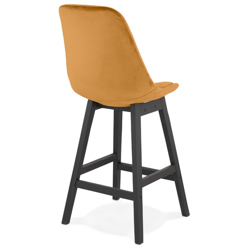 Mid-height design velvet bar stool feet black wood CAMY MINI (Mustard) - image 61697