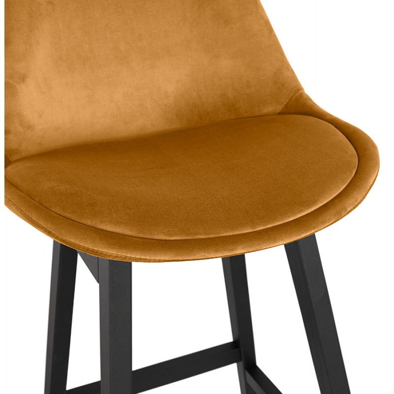 Mid-height design velvet bar stool feet black wood CAMY MINI (Mustard) - image 61700