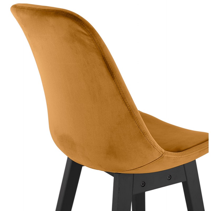 Mid-height design velvet bar stool feet black wood CAMY MINI (Mustard) - image 61701
