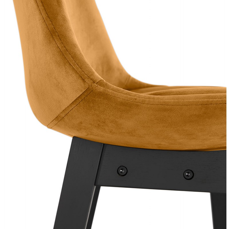 Mid-height design velvet bar stool feet black wood CAMY MINI (Mustard) - image 61702