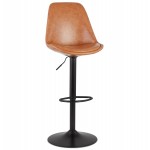 Adjustable rotary polyurethane bar stool and black metal foot JANO (brown)