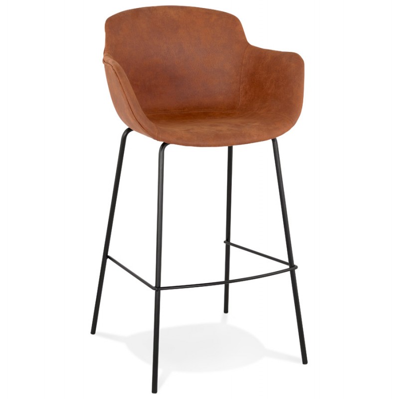 Design bar stool with black metal foot microfiber armrests TANOU (brown) - image 62291
