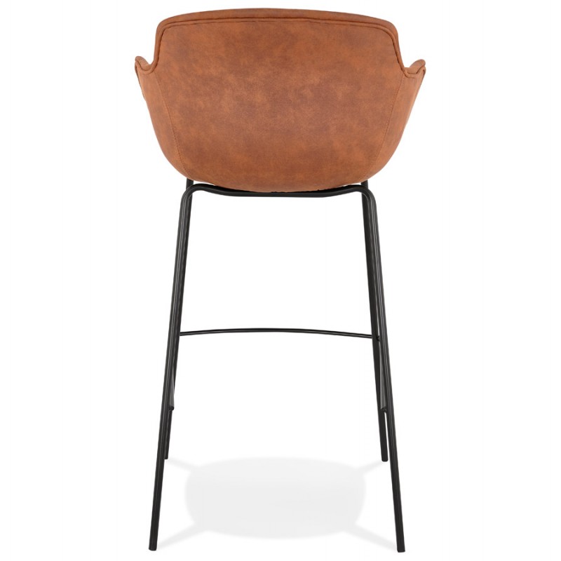 Design bar stool with black metal foot microfiber armrests TANOU (brown) - image 62295